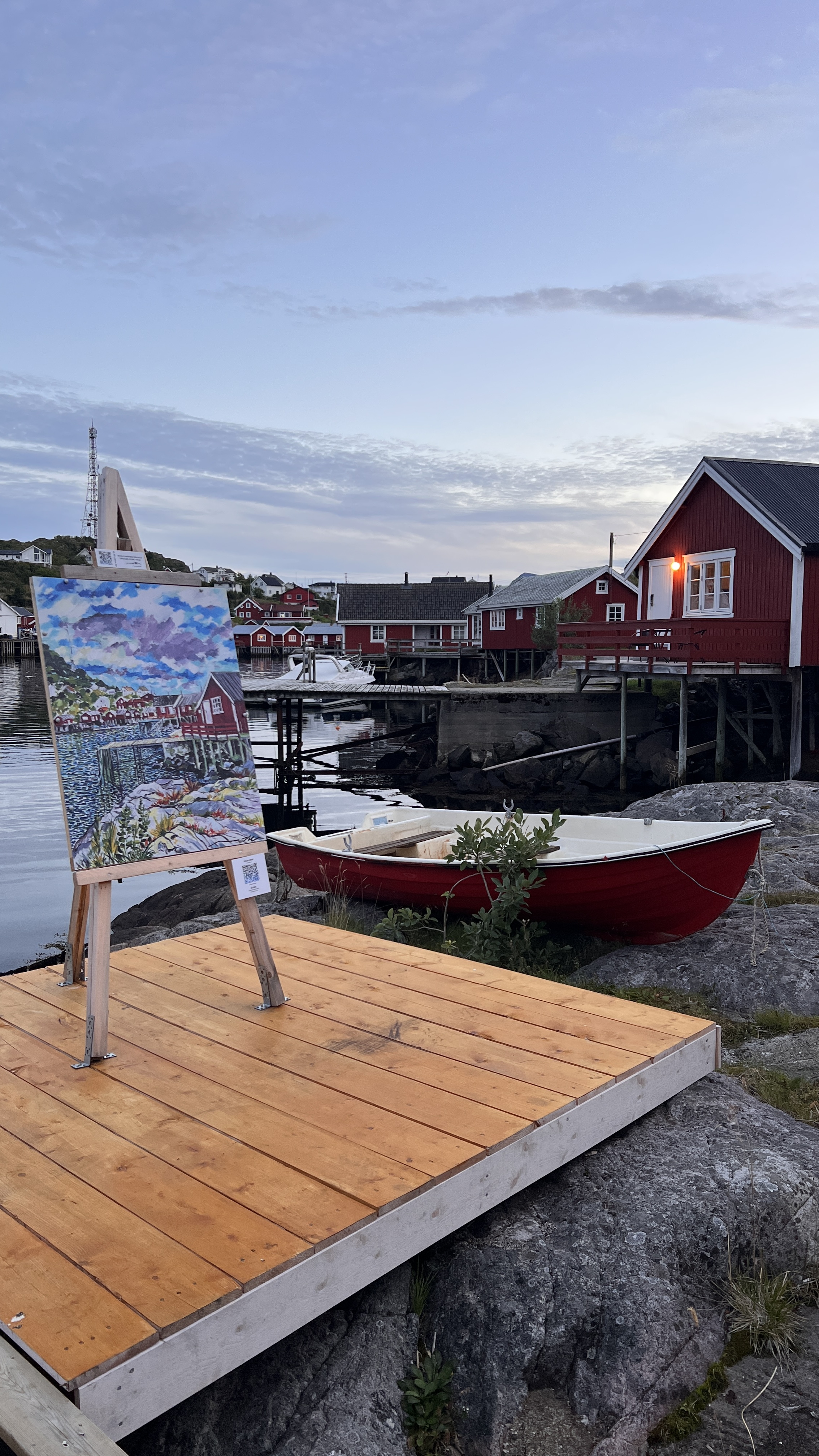 Ballstad installation: paintings on display by the harbour